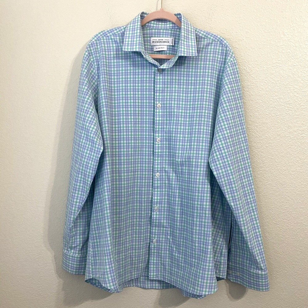 Mizzen Main Shirt Mens Size XXL Trim Fit Plaid Multicolor Leeward Button Front